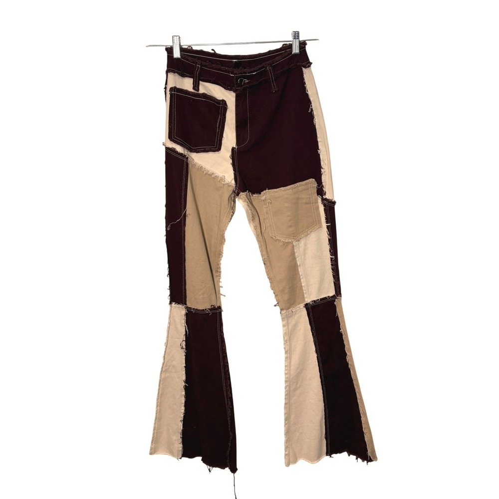 Womens Flare Jeans High Waist Small‎ Patchwork Bell Bottom Grunge Festival Y2K